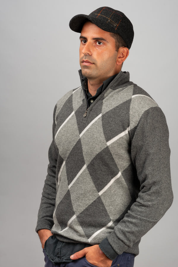 Grey Diamond  Zip-Neck Sweater - BAZOOKA 