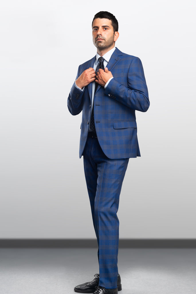 Electric Blue/Pince of Wales Cool Wool Suit by Campore - BAZOOKA 