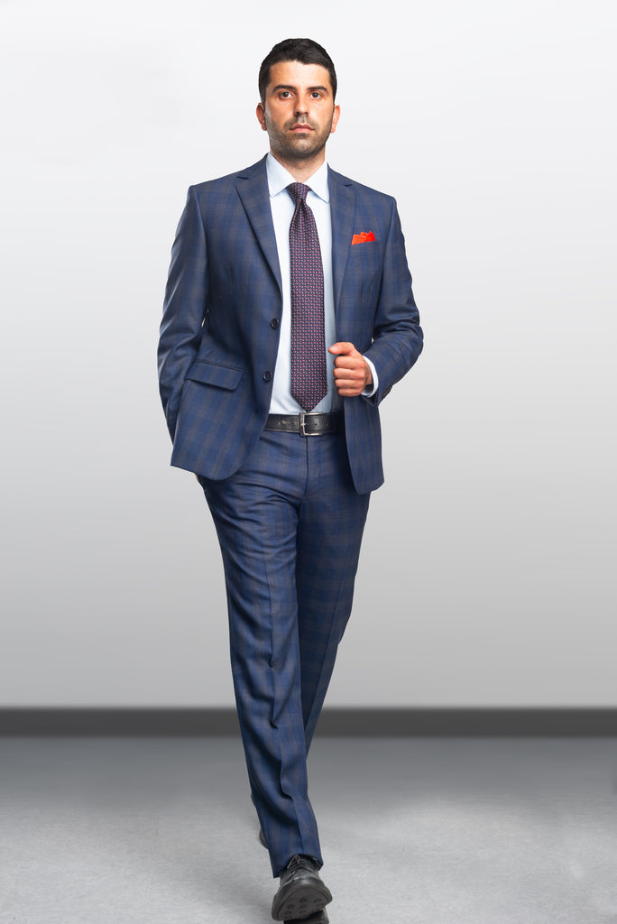Blue Prince of Wales Cool Wool Suit by Campore - BAZOOKA 