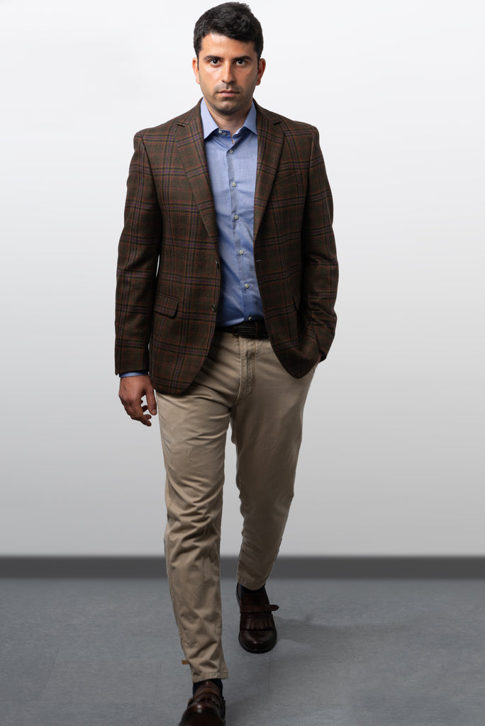 Brown Prince of Wales Wool Blazer (Regular) - BAZOOKA 