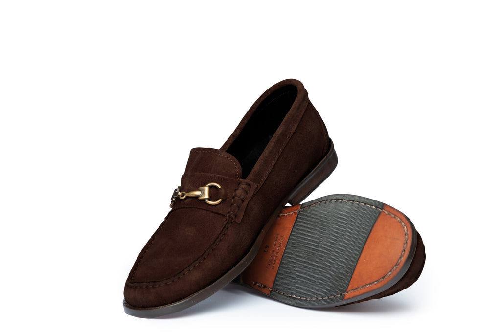 Dark Brown Suede Loefer with Leather Sole - BAZOOKA 