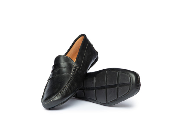 Black Summer Mocassin , Rubber Sole - BAZOOKA 