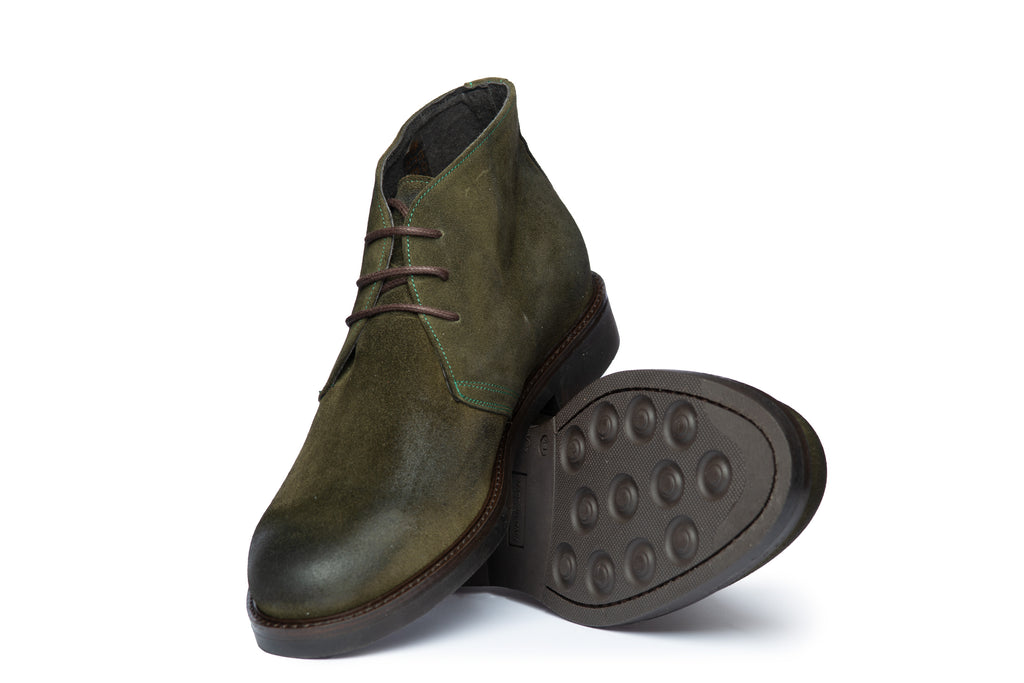 Green Suede Ankle Boot with Rubber Sole - BAZOOKA 