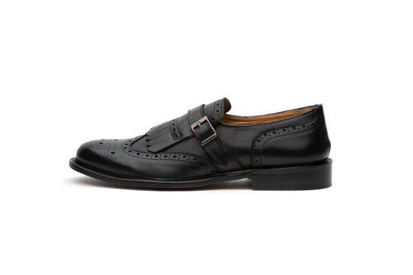 Black Full Grain Leather Kiltie Monkstrap - BAZOOKA 