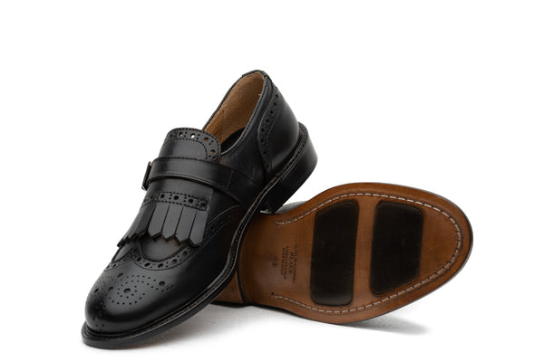 Black Full Grain Leather Kiltie Monkstrap - BAZOOKA 