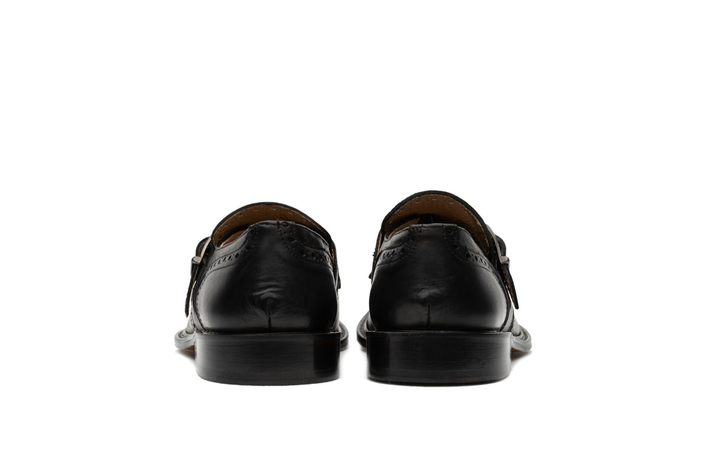 Black Full Grain Leather Kiltie Monkstrap - BAZOOKA 