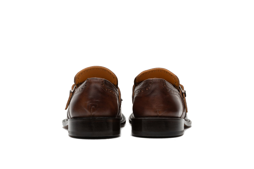 Brown Full Grain Leather Kiltie Monkstrap - BAZOOKA 