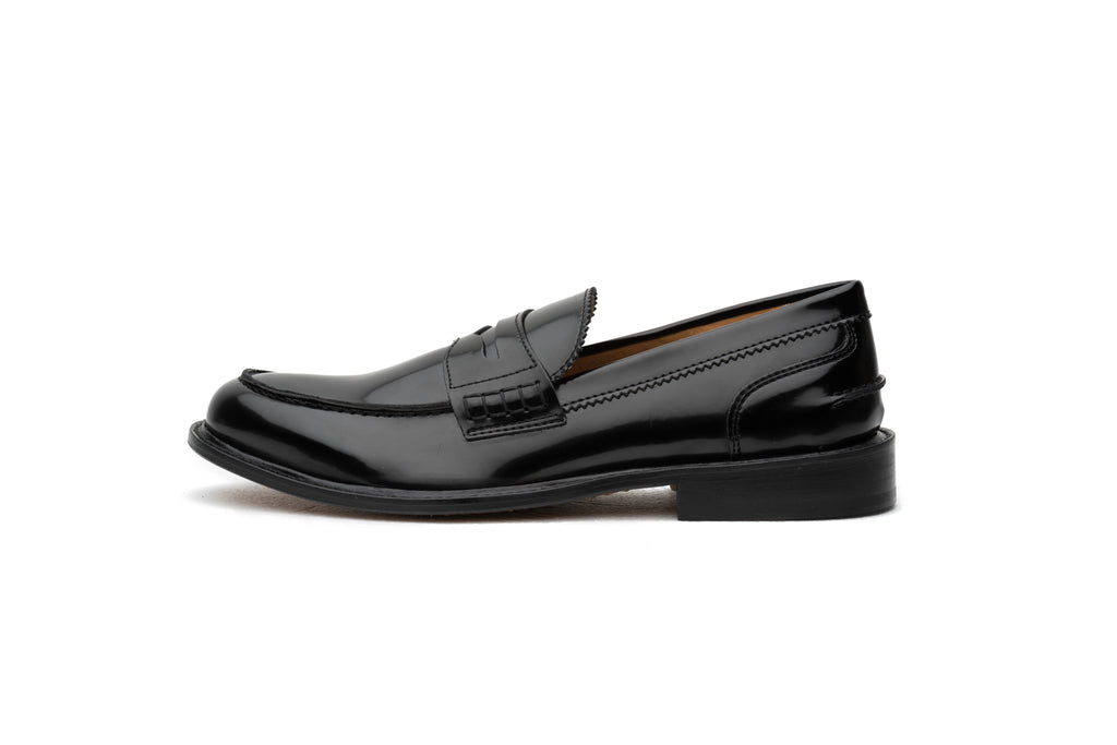 Black Shiny Stitched Leather Loefer - BAZOOKA 