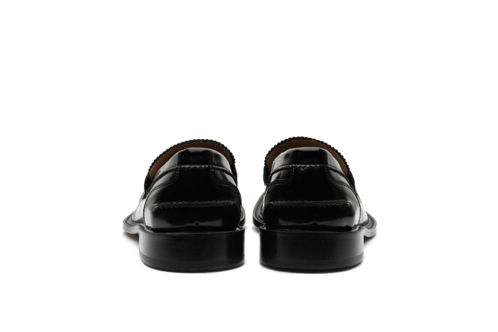 Black Shiny Stitched Leather Loefer - BAZOOKA 