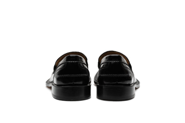 Black Shiny Stitched Leather Loefer - BAZOOKA 