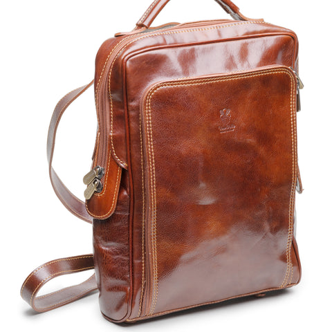Tanned Brown Leather Backpack - BAZOOKA 