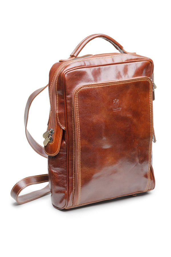 Tanned Brown Leather Backpack - BAZOOKA 